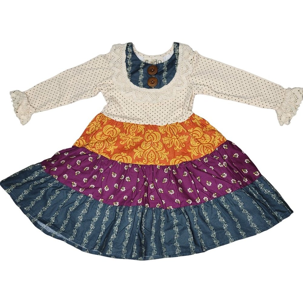 Sabo NWT boho smocked tiered long sleeve dress family photo vacation dress sz 6